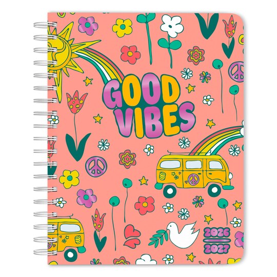 Good Vibes | 2027 6 x 7.75 Inch 18 Months Weekly Desk Planner | Foil Stamped Cover | July 2026 - December 2027 | Plato | Planning Stationery